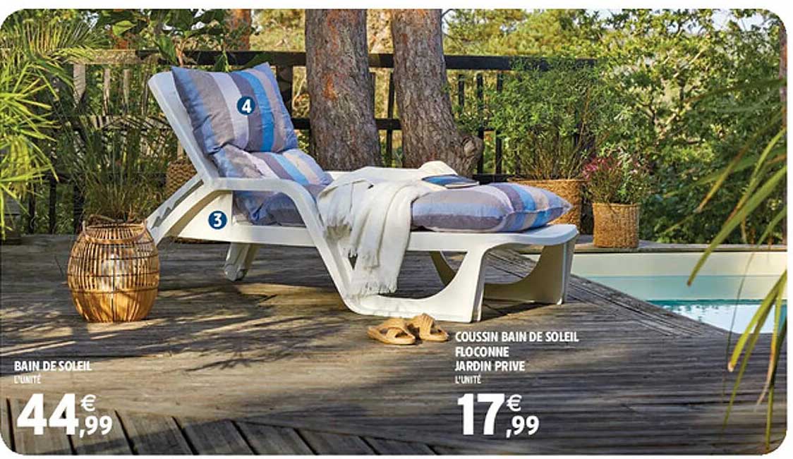 bain de soleil, coussin bain de soleil floconne jardin privé