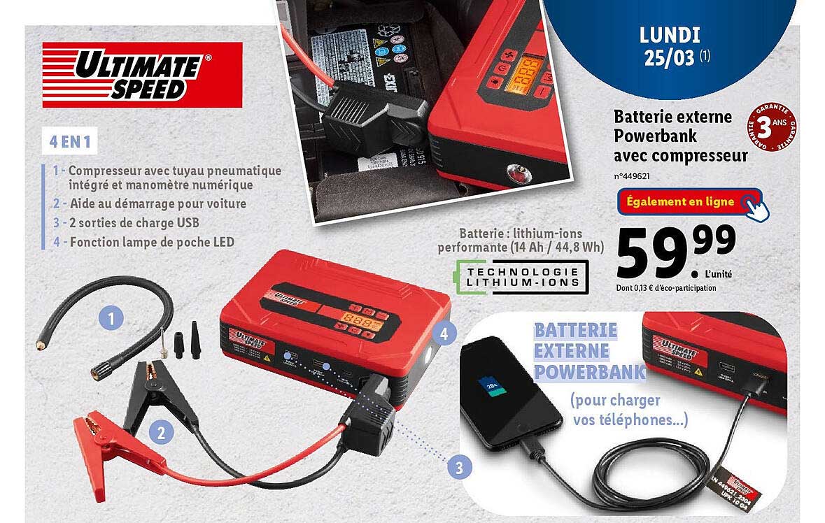 Batterie Externe Powerbank Avec Compresseur