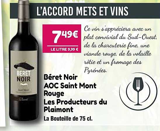 Béret Noir Aoc Saint Mont Rouge Les Producteur Du Plaimont