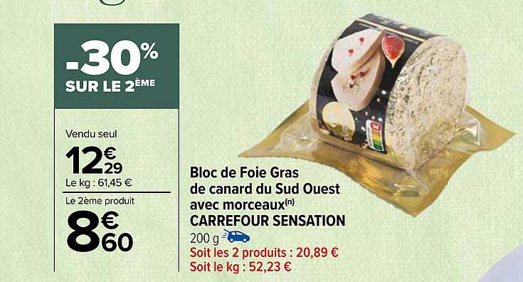 bloc de foie gras de canard du sud ouest avec morceaux carrefour sensation