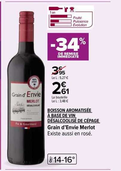 boisson aromatisée à base de vin désalcoolisé de cépage grain d'envie merlot