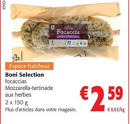 boni selection focaccias mozzarella-tartinade aux herbs
