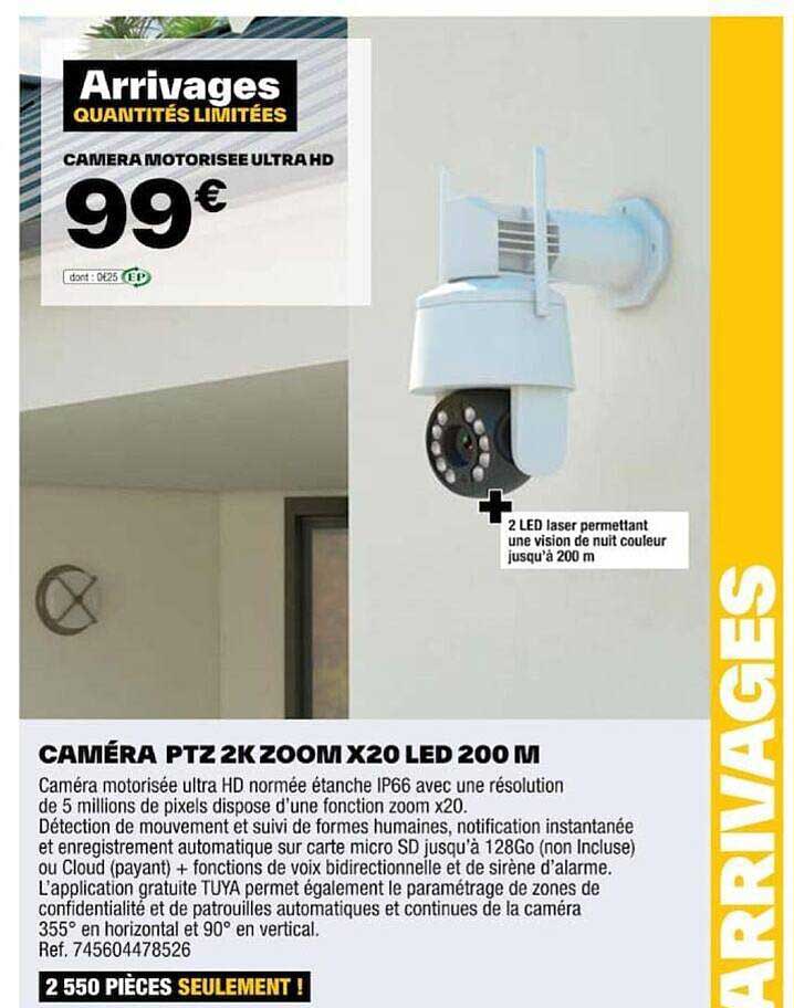 caméra ptz 2k 200 m x 20 led 200 m
