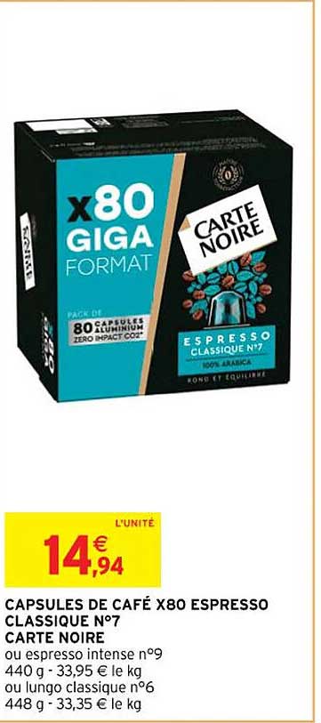 capsules de café x80 espresso classique n°7 carte noire