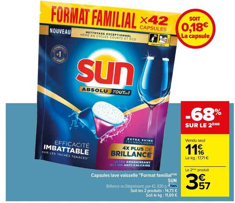 capsules lave vaisselle "format familial" sun