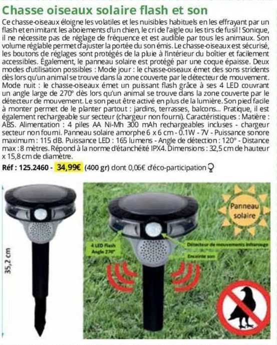 chasse oiseaux solaire flash et son