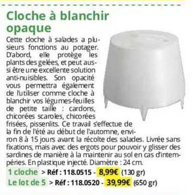 cloche à blanchir opaque