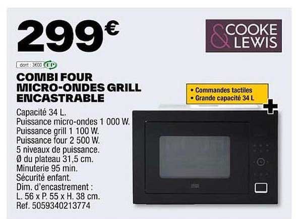 comfi four micro-ondes grill encastrable cooke & lewis