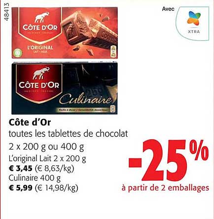 côte d'or toutes les tablettes de chocolat