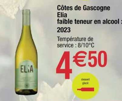 côtes de gascogne elia faible teneur en alcool : 2023