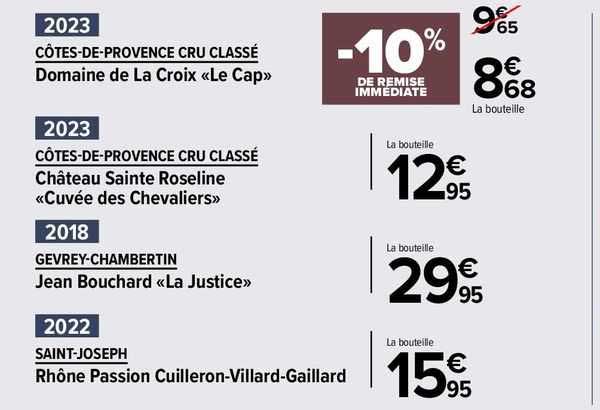 côtes-de-provence cru classé domaine de la croix «le cap», côtes-de-provence cru classé châtgeau sainte roseline «cuvée des chevaliers», gevrey-chambertin jean bouchard «la justice»