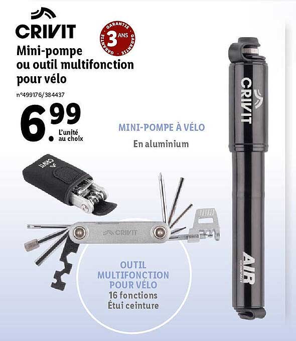 crivit mini-pompe ou outil multifonction pour vélo