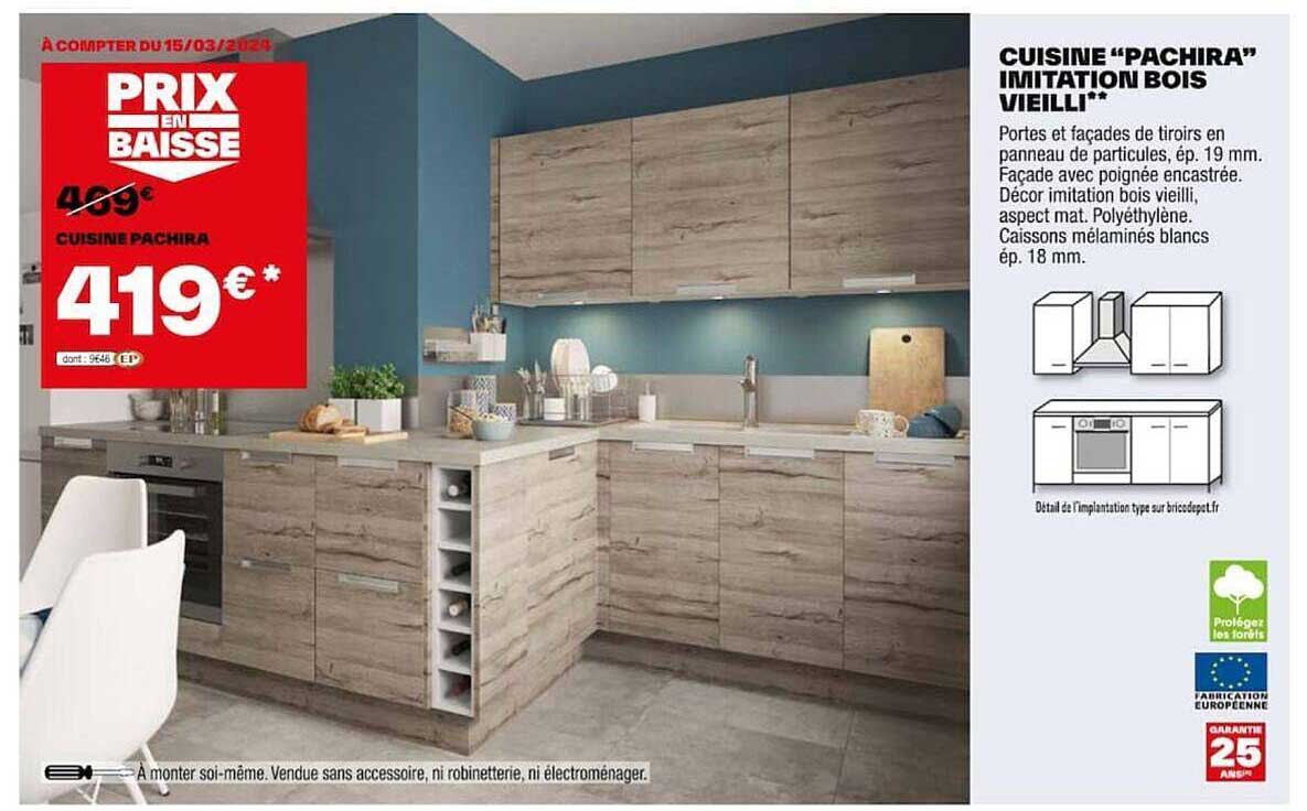 cuisine "pachira" imitation bois vieilli