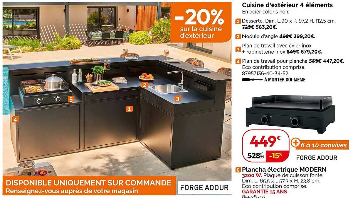 cuisine d'extérieur 4 éléments, plancha électrique modern