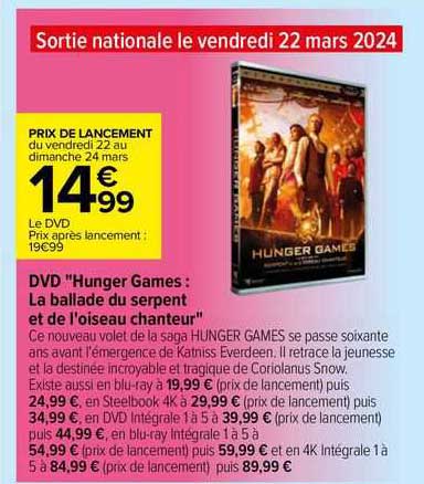 dvd "hunger games : la ballade du serpent et de l'oiseau chanteur"