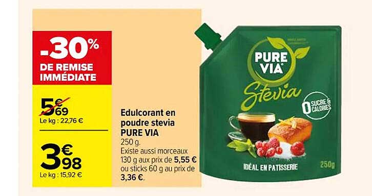 édulcorant en poudre stevia pure via