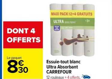 essuie-tout blanc ultra absorbant carrefour