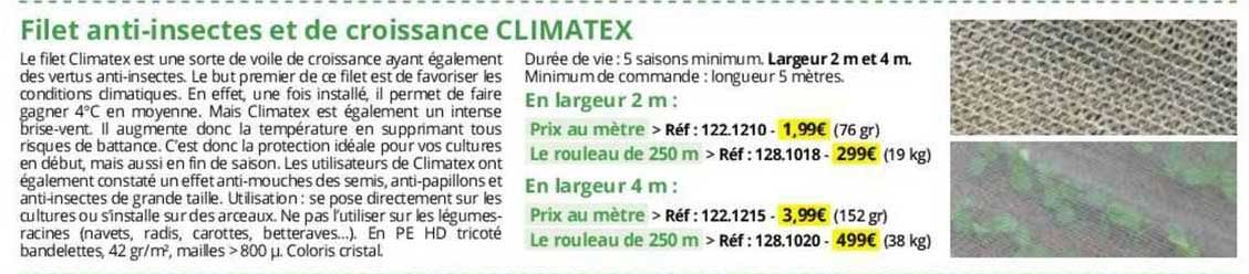 filet anti-insectes et de croissance climatex