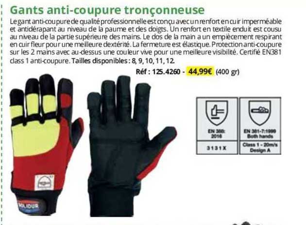 Gants Anti-coupure Tronçonneuse