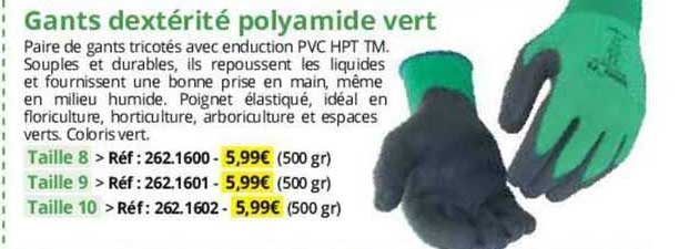 gants dextérité polyamide vert