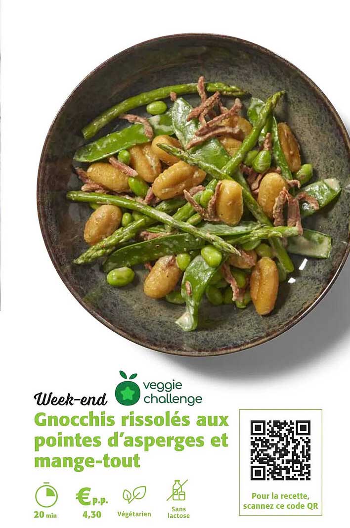 gnocchis rissolés aux pintes d'asperges et mange-tout