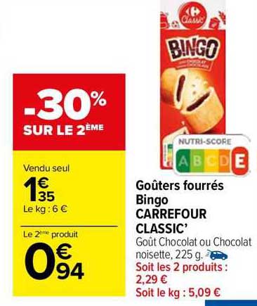 Goûters Fourrés Bingo Carrefour Classic'