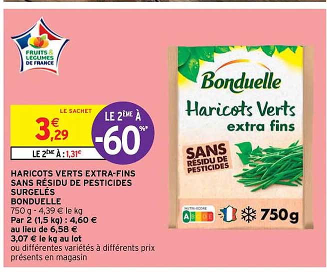 haricots verts extra-fins sans résidu de pesticides surgelés bonduelle
