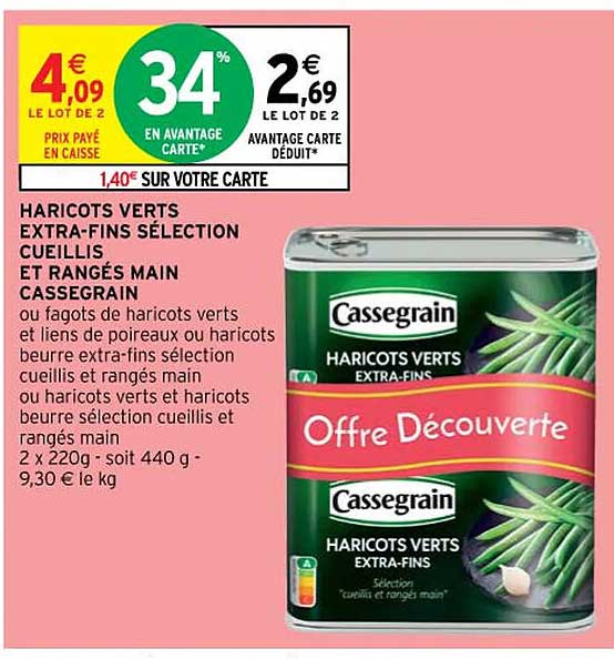 hericots verts extra-fins sélection cueillis et rangés main cassegrain