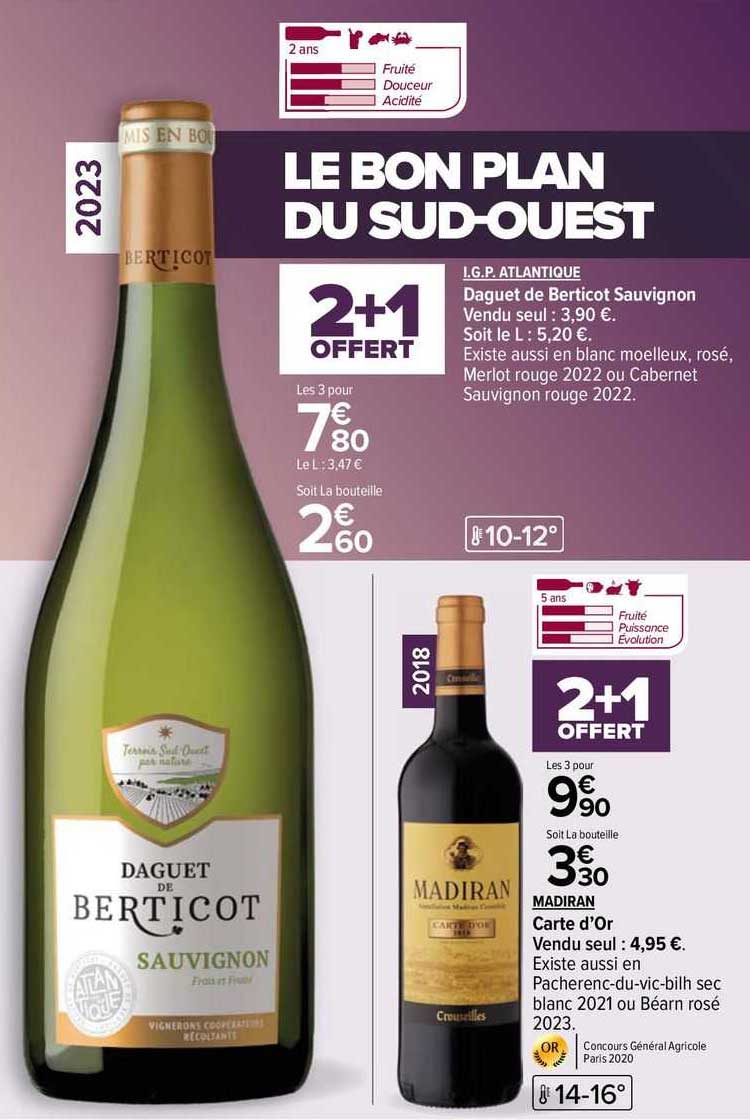 i.g.p. atlantique daguet de berticot sauvignon, madiran carte d'or