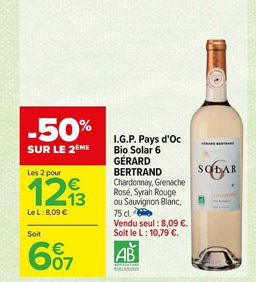 i.g.p. pays d'oc bio solar 6 gérard bertrand