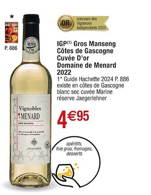 igp gros manseng côtes de gascogne cuvée d'or domaine de menard 2022