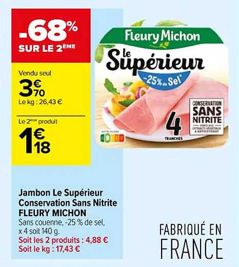 jambon le supérieur conservation sans nitrite fleury michon
