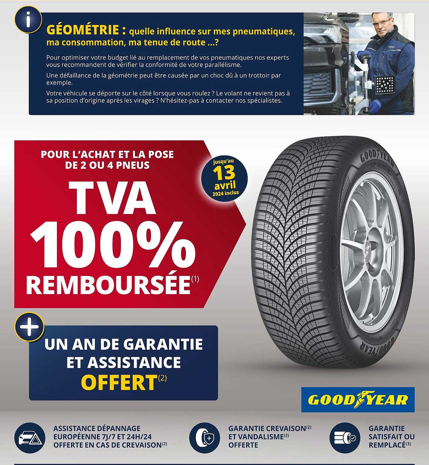 l'achat et la pose de 2 ou 4 pneus good year
