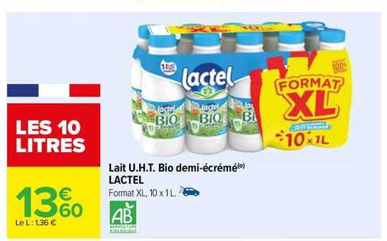 lait u.h.t. bio demi-écrémé lactel