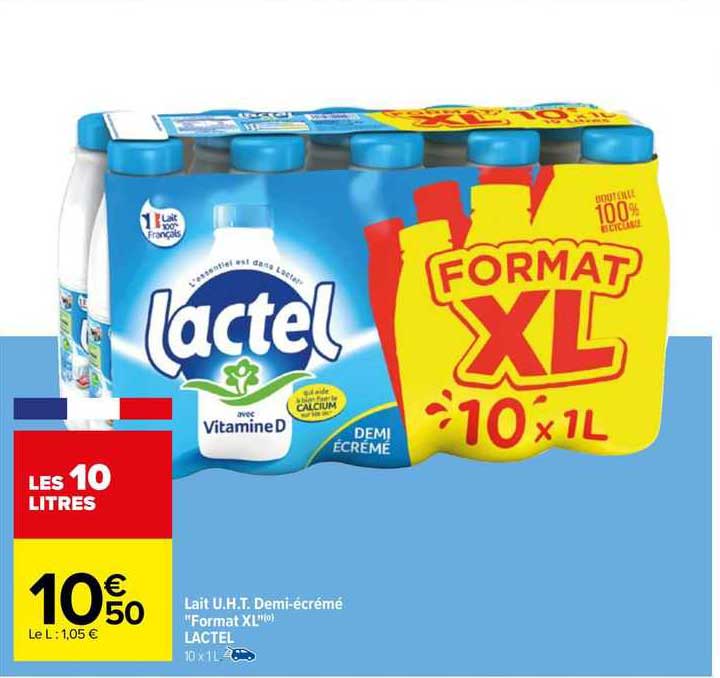 lait u.h.t. demi-écrémé "format xl" lactel