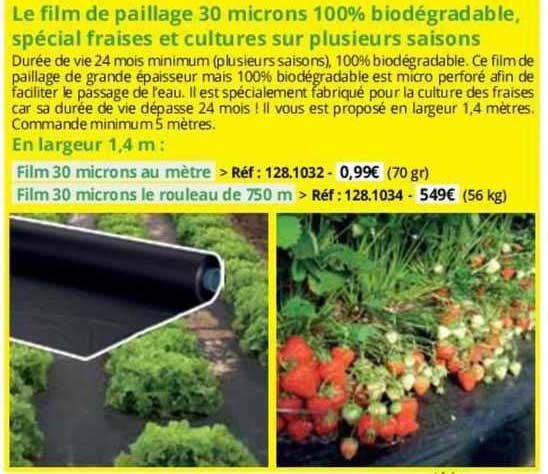 Le Film De Paillage 30 Microns 100% Biodégradable Spécial Fraises Et Cultures Sur Plusieurs Saisons