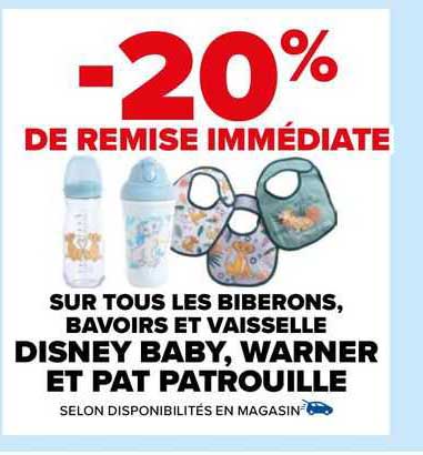 les biberons, bavoirs et vaisselle disney baby, warner et pat patrouille