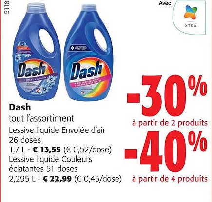 lessive liquide envolée d'air, lessive liquide couleurs éclatantes dash