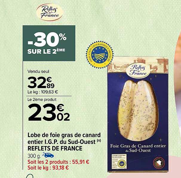lobe de foie gras de canard entier i.g.p. du sud-ouest reflets de france