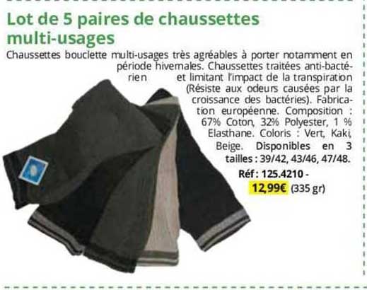lot de 5 paires de chaussettes multi-usages