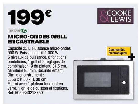 micro-ondes grill encastrable cooke & lewis