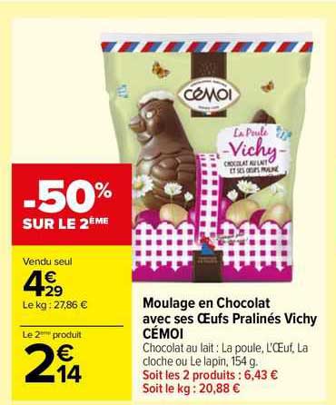 moulage en chocolat avec ses œufs pralinés vichy cémoi