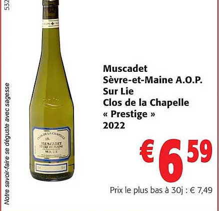 muscadet sèvre-et-maine a.o.p. sur lie clos de la chapelle «prestige» 2022