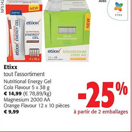 Nutritional Energy Gel Cola Falvour, Magnesium 2000 Aa Orange Flavour Etixx