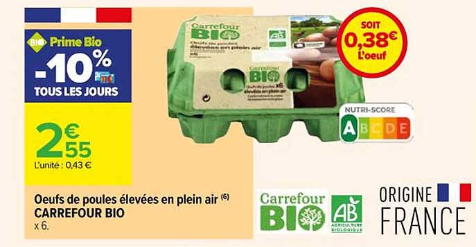 œufs de poules élevées en plein air carrefour bio