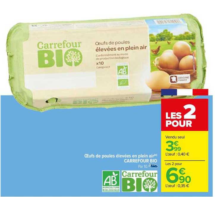 œufs de poules élevées en plein air carrefour bio