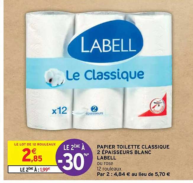 papier toilette classique 2 épaisseurs blanc labell