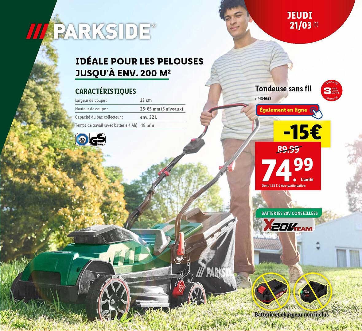 parkside  idéale pour les pelouses jusqu'à env. 200 m²