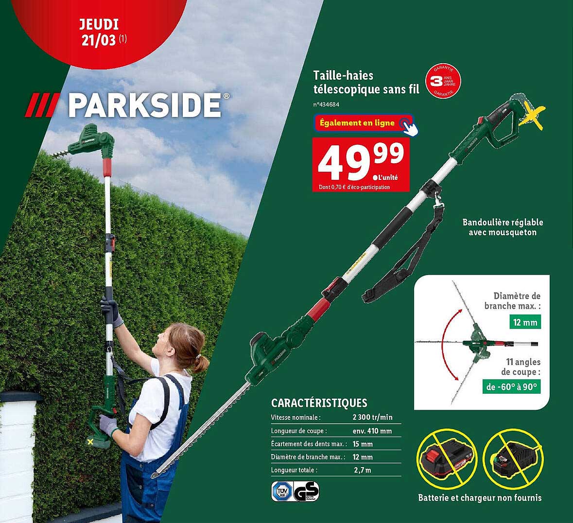 parkside  taille-haies télescopique sans fil