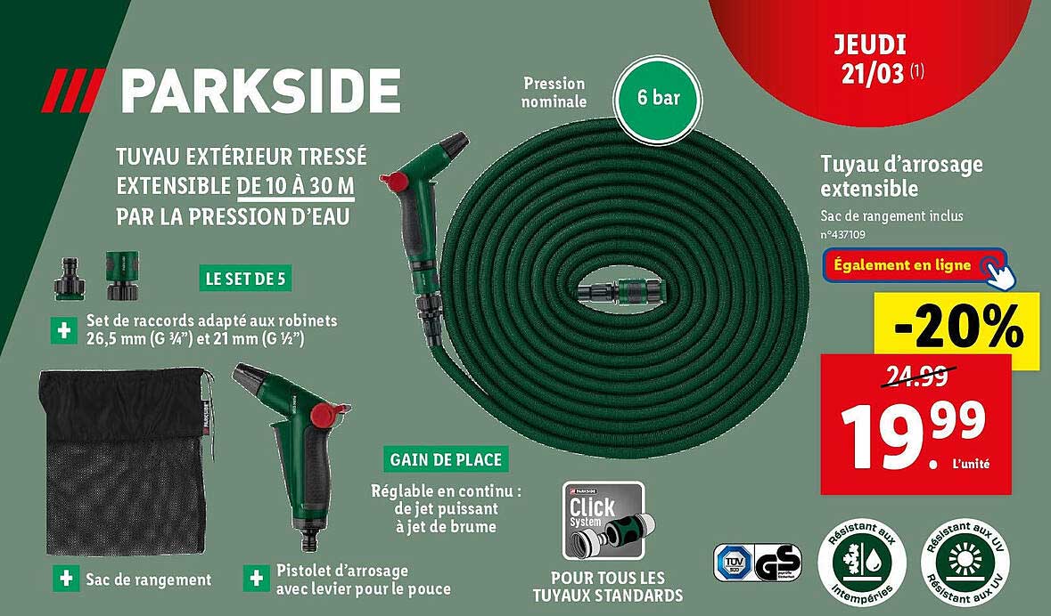 Parkside  Tuyau D'arrosage Extensible